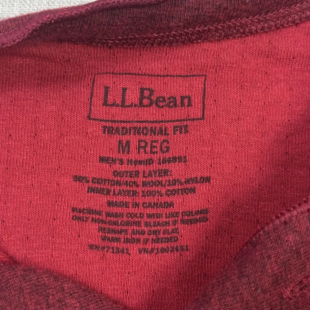 L.L. Bean Two-Layer River Driver's Henley Men Medium Red Long Sleeve Wool Blend